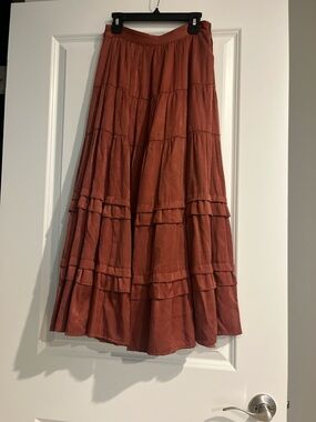 Chelsea & Violet Rust Tiered Maxi Skirt